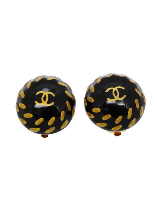 Chanel Jewelry - Chanel Earrings Vintage CC Logo Gold Plated Black